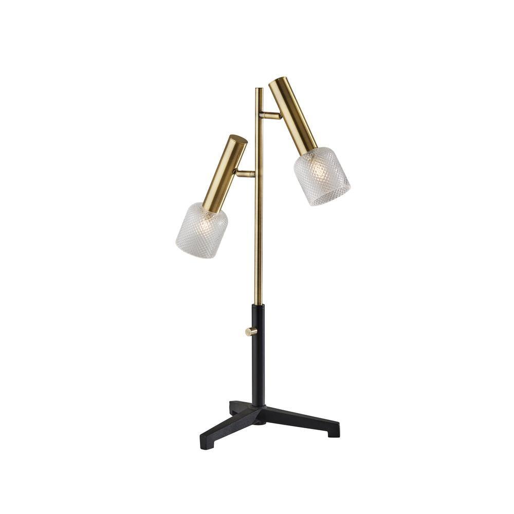 Adjustable Black Tripod Desk Lamp with Glass Shades