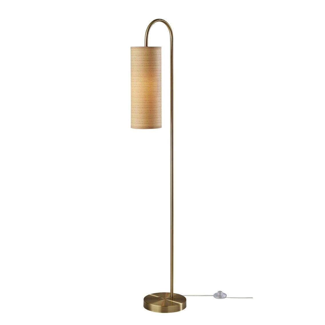 Adesso Mendoza Floor Lamp Brass: Antique Brass Finish, Cylinder Shade, ETL Listed, Metal Body