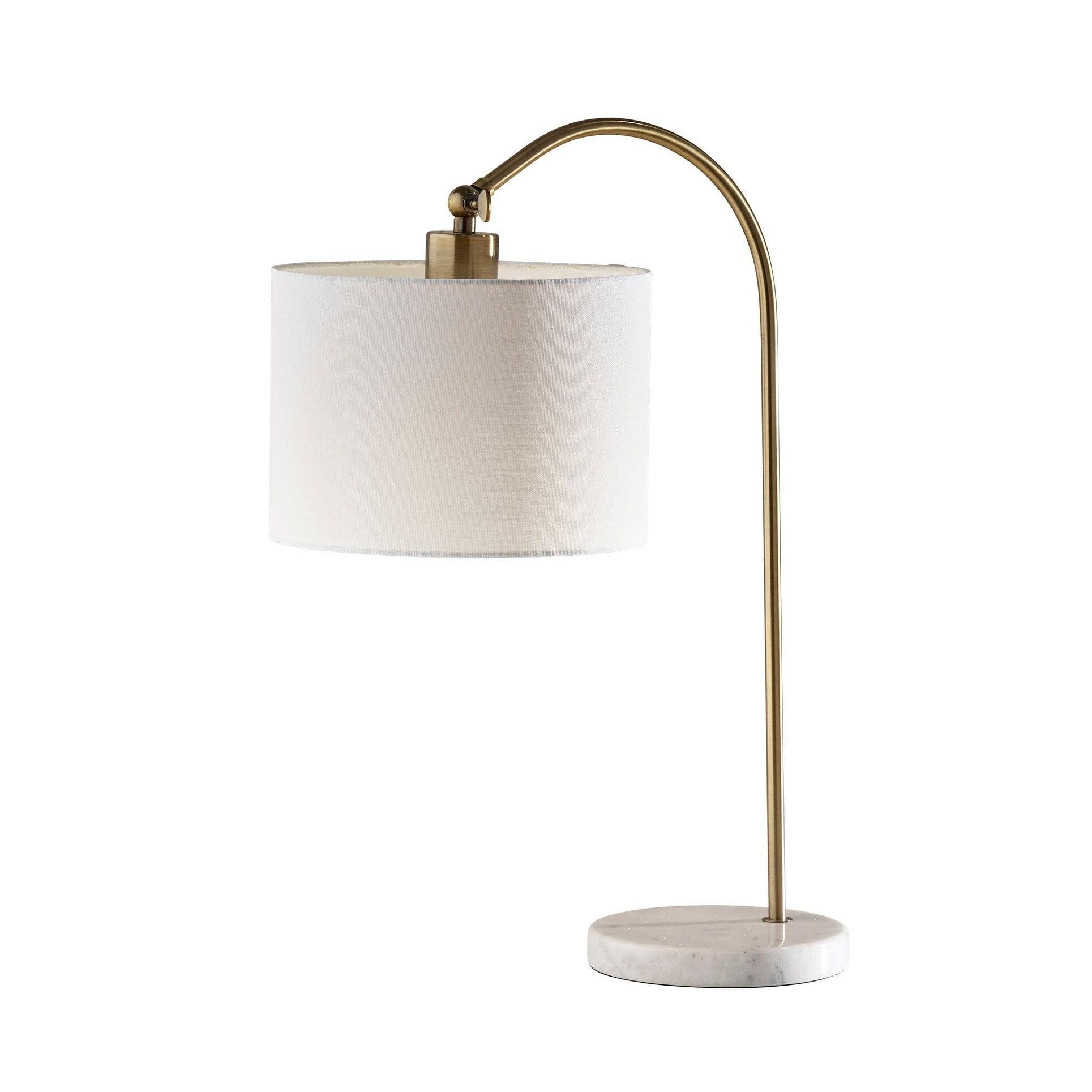 23.5" White and Gold Arc Table Lamp with Marble Base