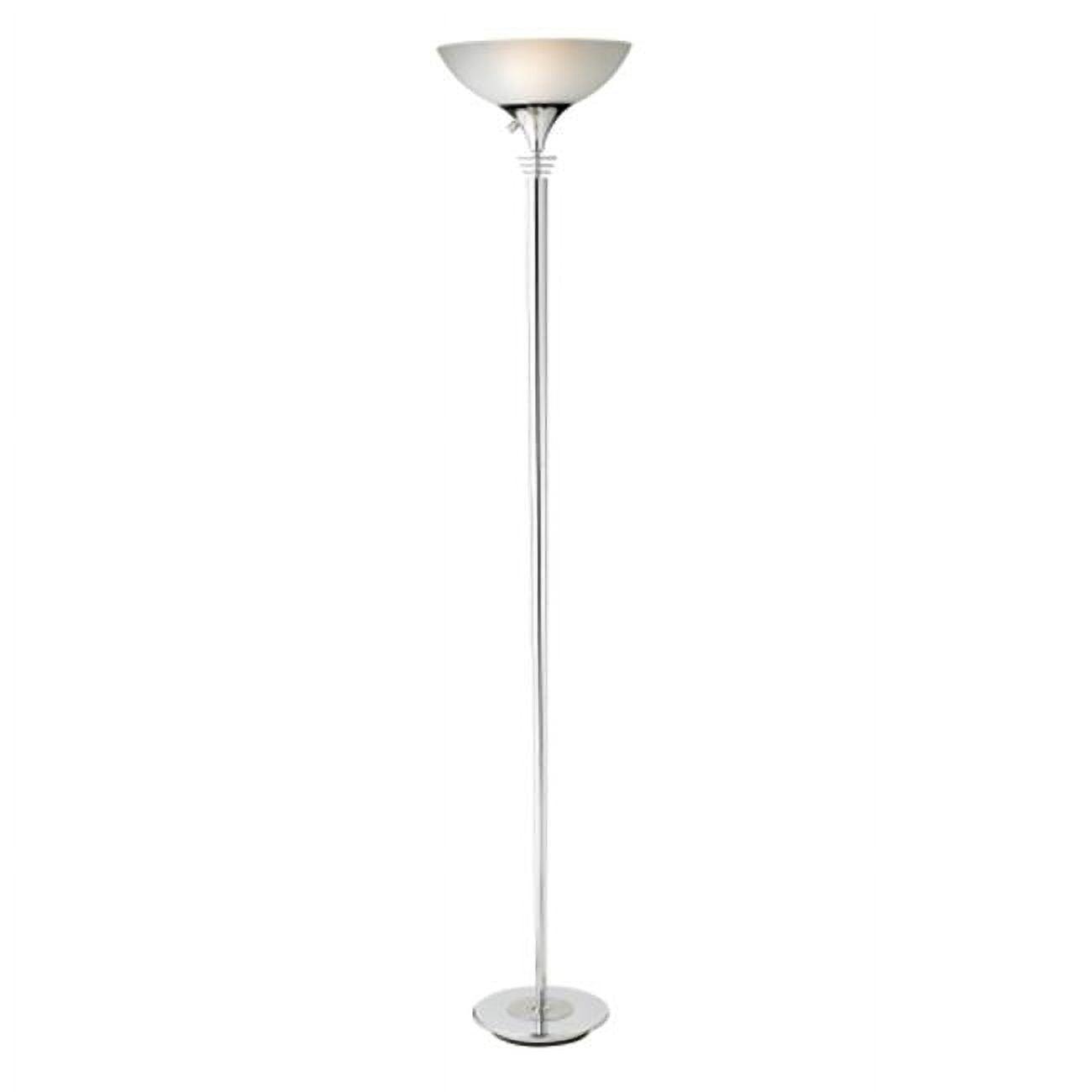 Adjustable Chrome Torchiere Floor Lamp with Frosted Glass Shade