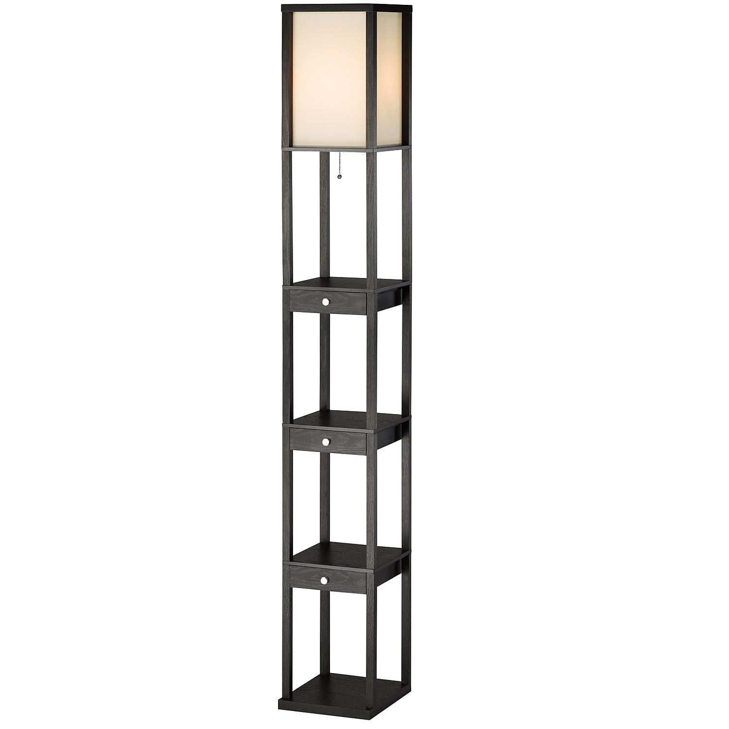 Murray Black MDF 3-Drawer Shelf Lamp with Off-White Cotton Shade