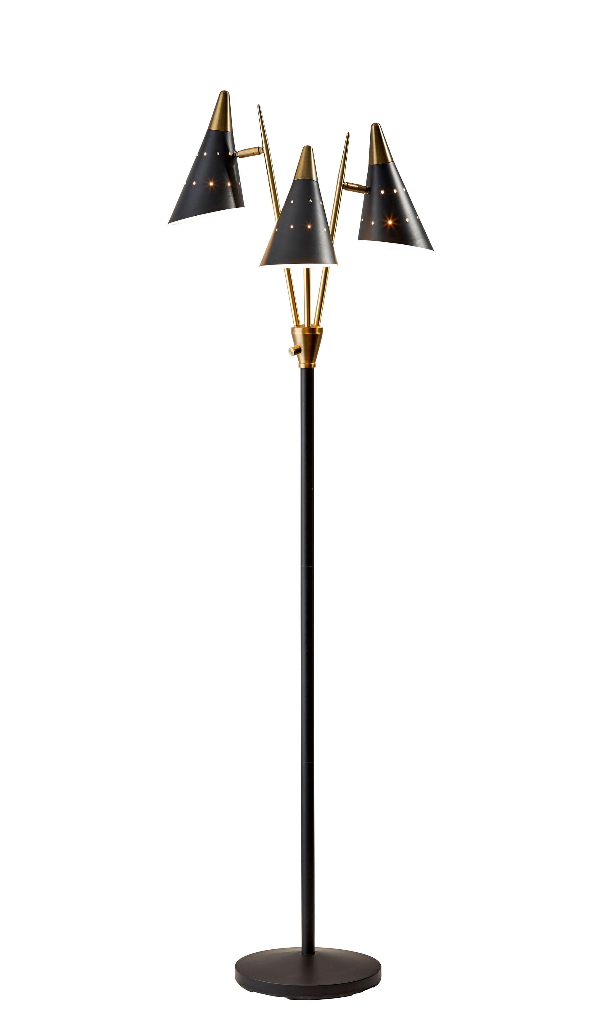 Nadine Matte Black and Antique Brass 3-Arm Adjustable Floor Lamp