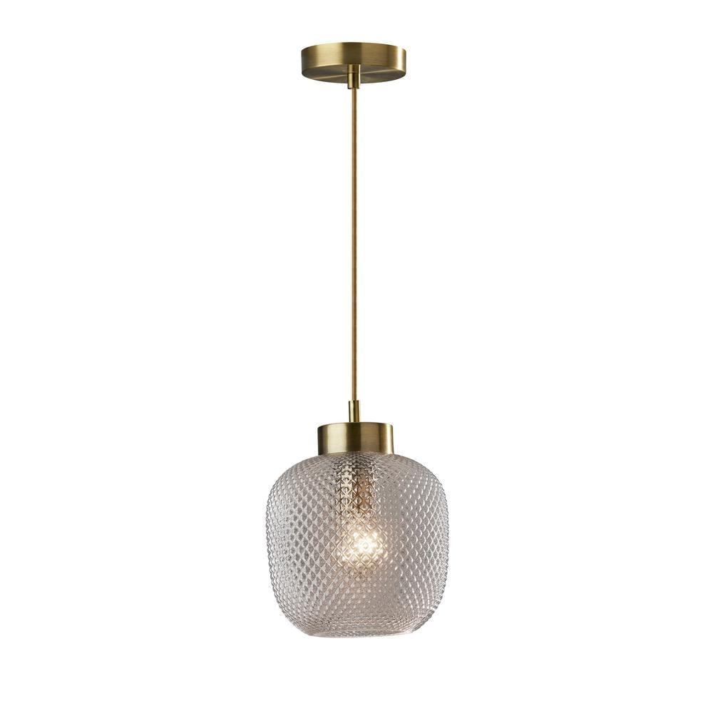 Natasha Pendant Antique Brass - Adesso: ETL Listed, Clear Textured Glass Shade, No Assembly Required