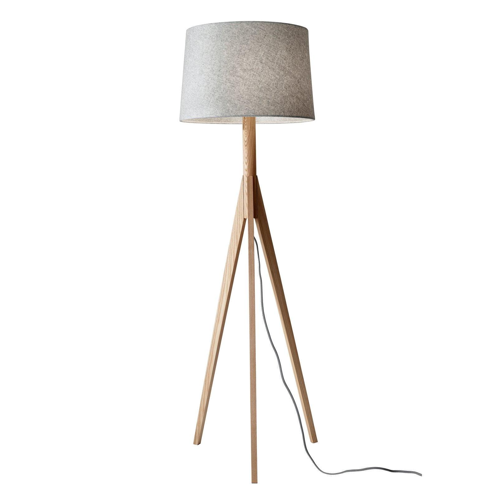 Natural Ash Tripod Floor Lamp with Gray Fabric Shade