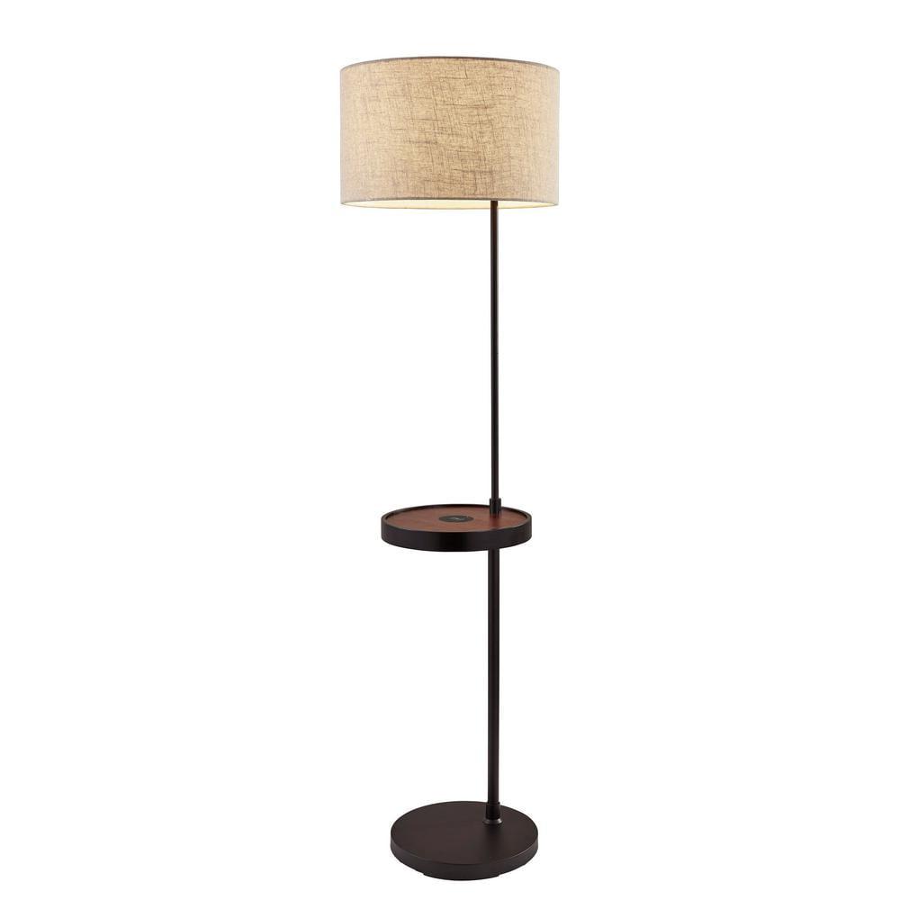 63.5" Oliver Charge Shelf Floor Lamp Black - Adesso: Modern ETL Listed with Linen Shade