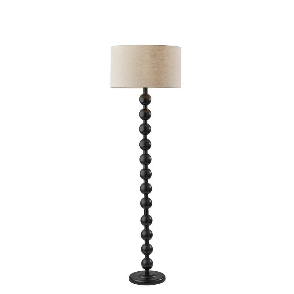 Adesso Orchard Floor Lamp Black: Modern Wooden Standing Lamp, ETL Listed, Linen Shade