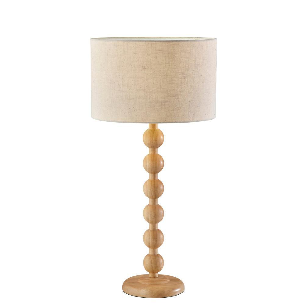 Adesso Orchard Table Lamp Natural: ETL Listed, Linen Drum Shade, Wood Base, 3-Way Rotary Switch