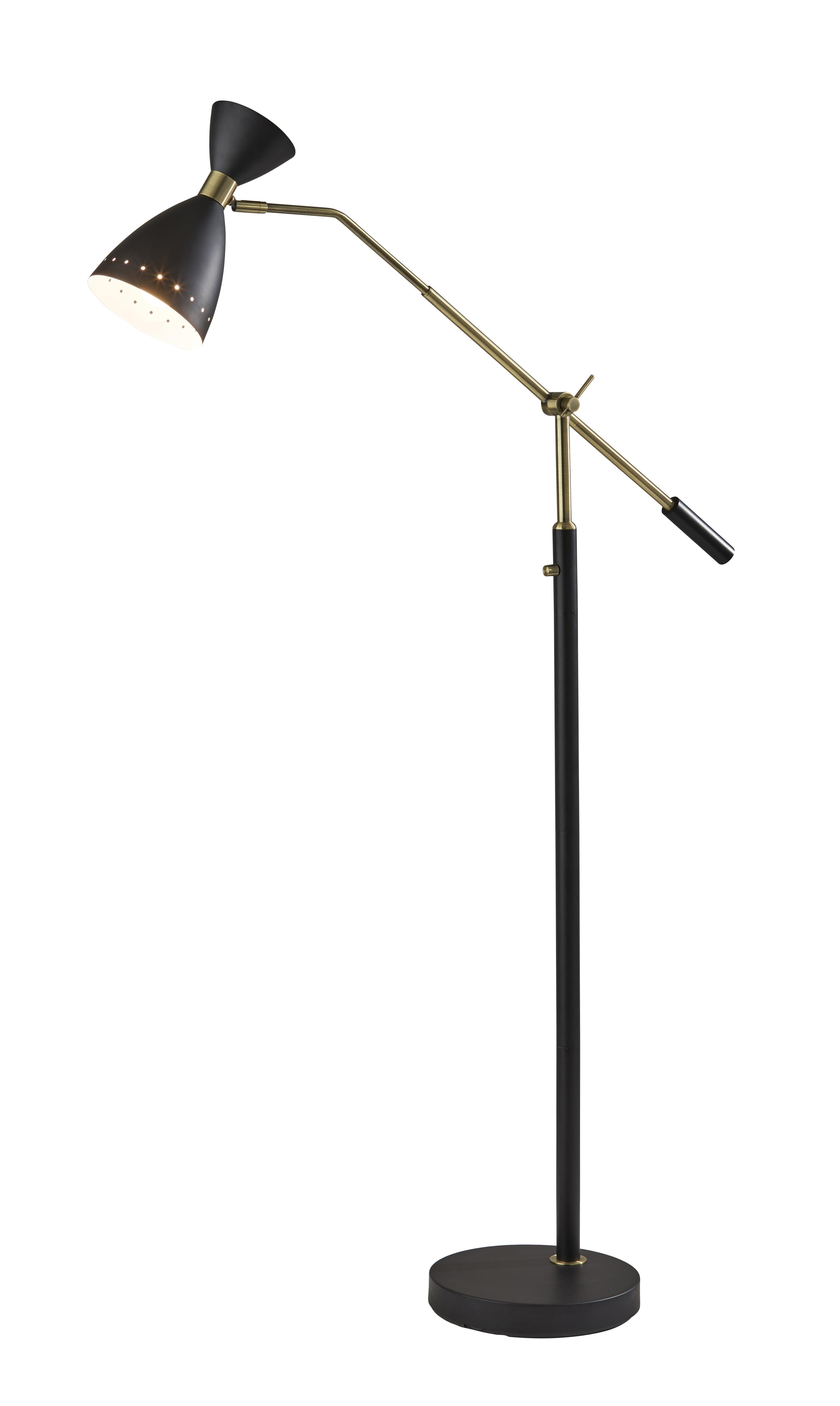 Mid-Century Adjustable Black and Brass Metal Floor Lamp