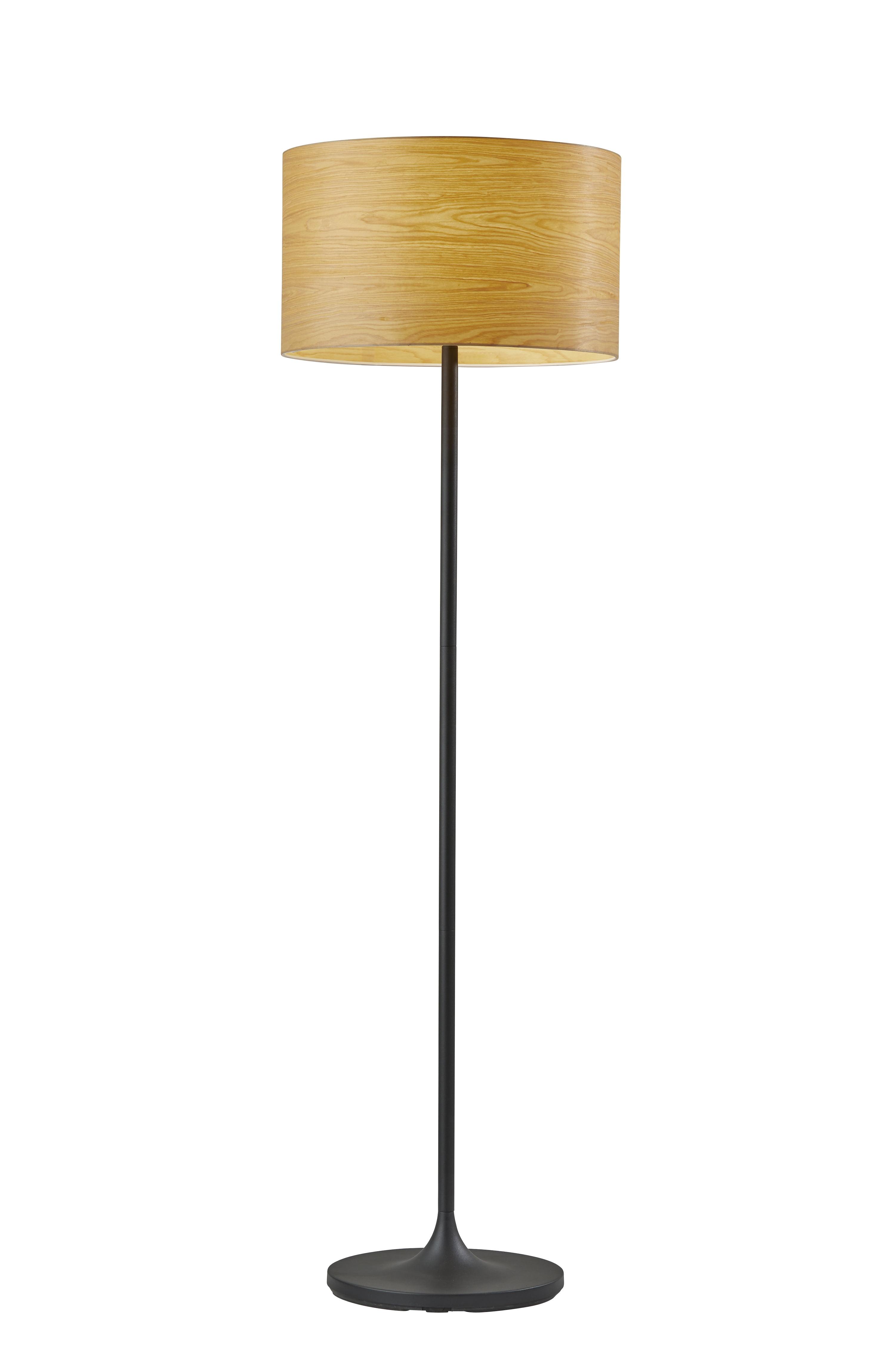 Oslo Matte Black and Cherry Wood Scandinavian Floor Lamp