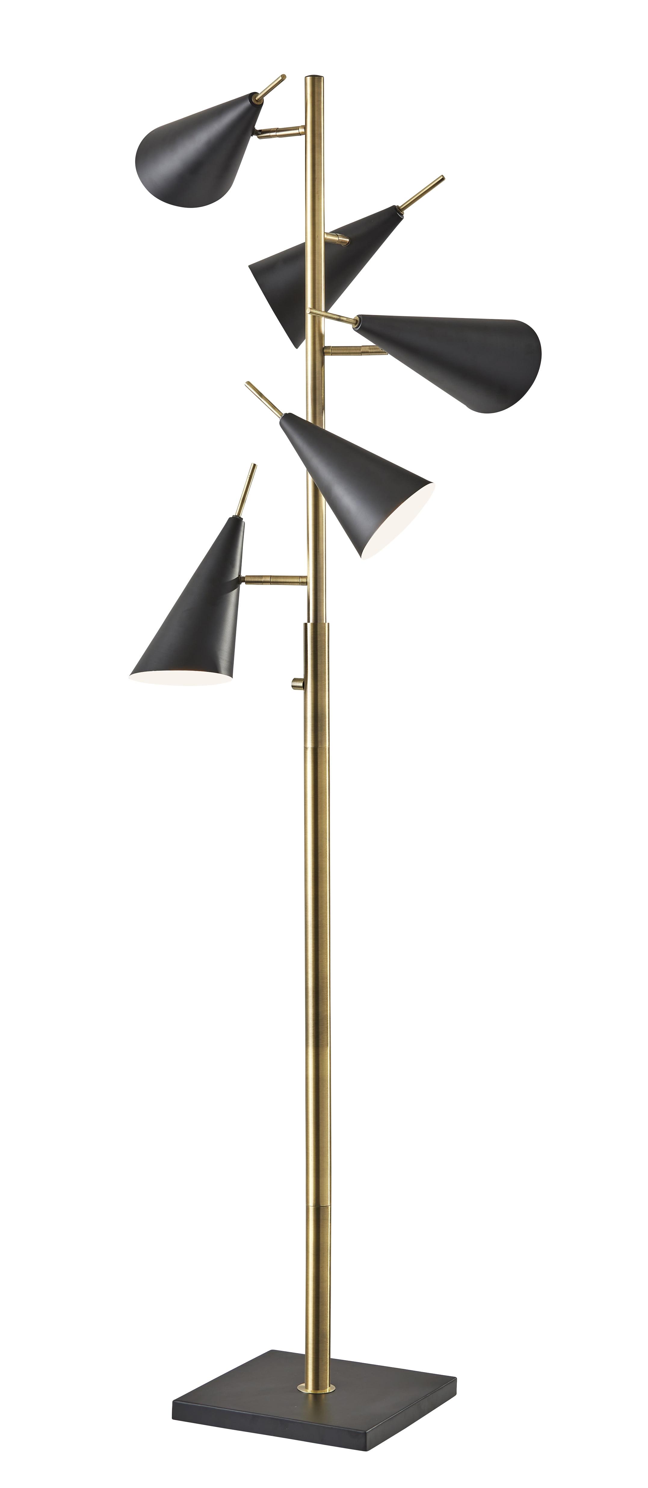 71.5" Owen Tree Lamp Black - Adesso: Adjustable Mid-Century, ETL Listed, Metal Cone Shades