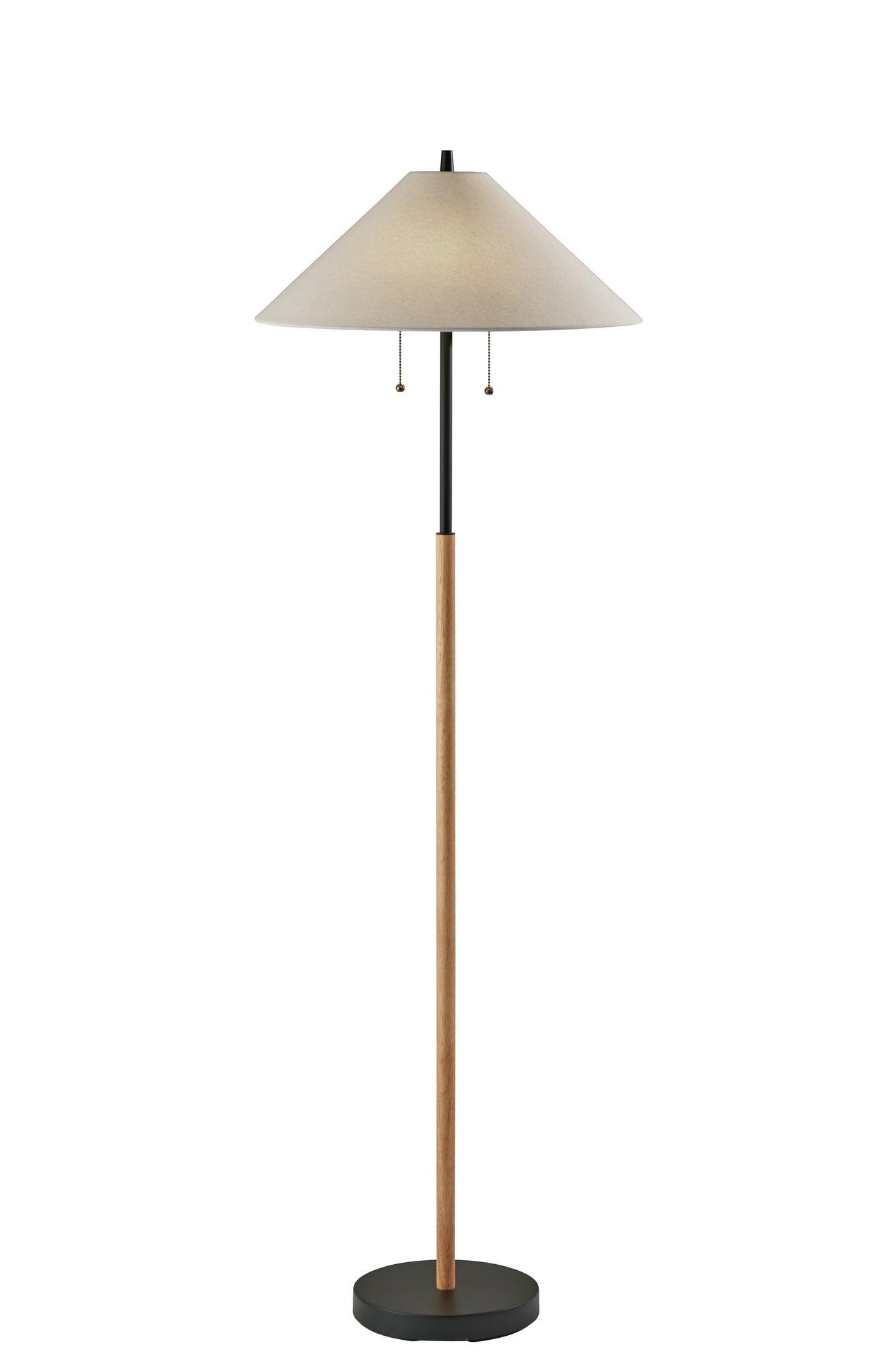 Palmer 22'' Black and Natural Wood Contemporary Floor Lamp