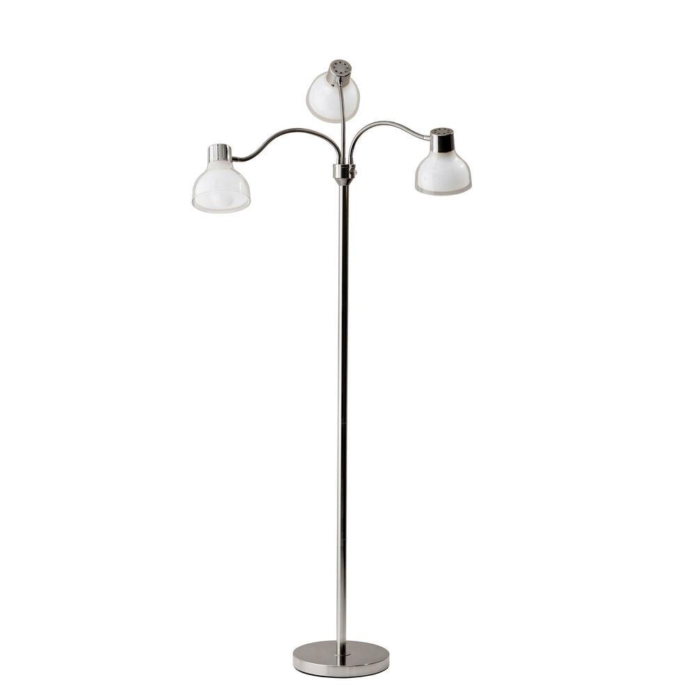 69" 3 Arm Presley Floor Lamp Light Silver - Adesso: Adjustable Gooseneck, ETL Listed