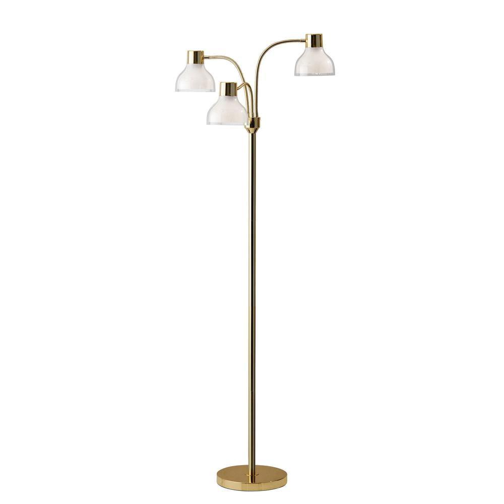 69" Presley 3 Arm Floor Lamp Gold - Adesso: ETL Listed, Metal Body, Plastic Shade, No Bulb Included