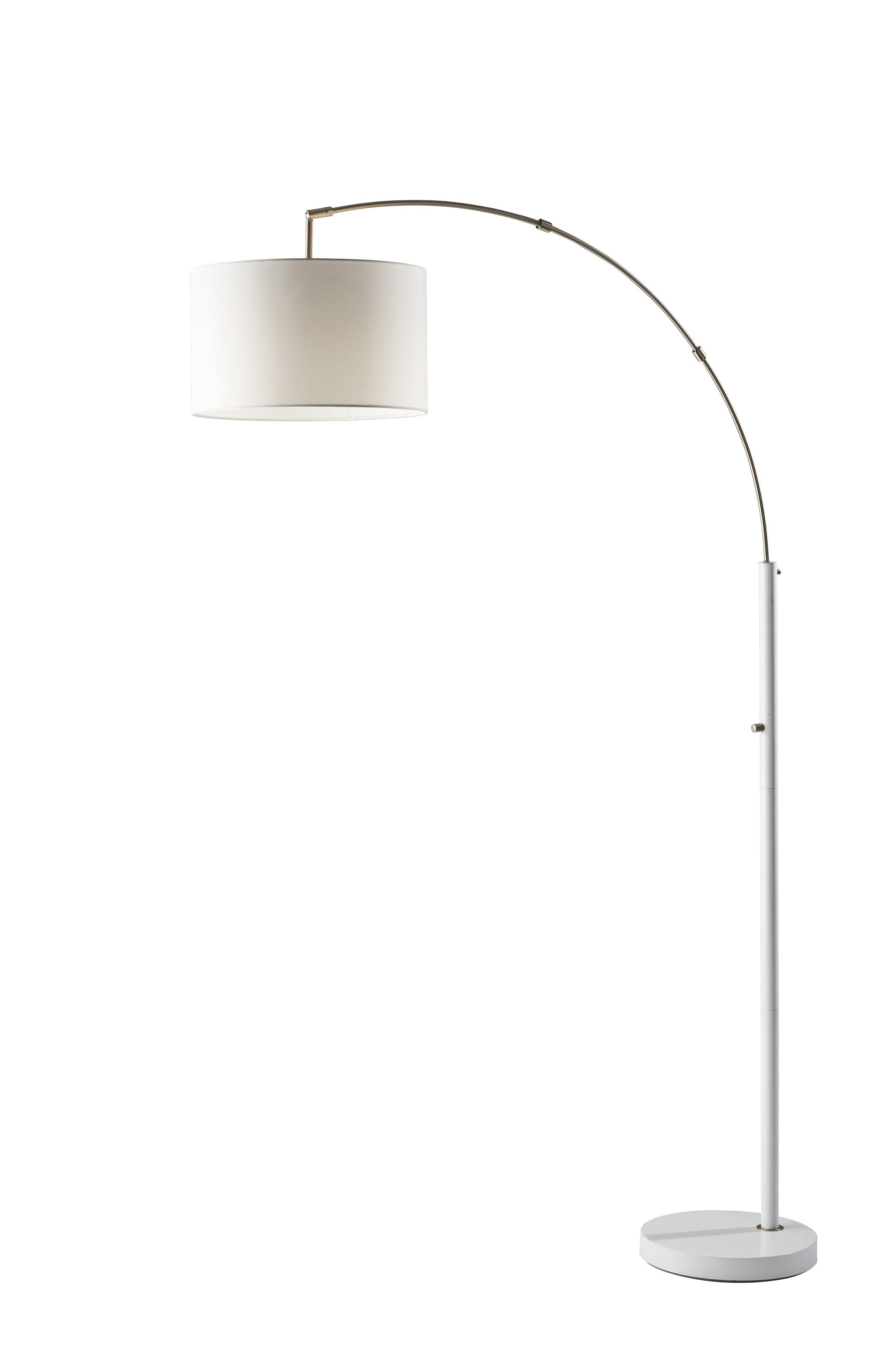 Modern White Arc Floor Lamp with Adjustable Head and Brushed Steel Accents