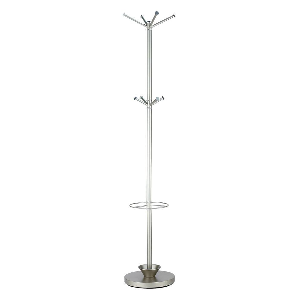 Quatro Umbrella Stand & Coat Rack Steel - Adesso: Metal Frame, 8 Hooks, Weighted Base, 67.5" Height