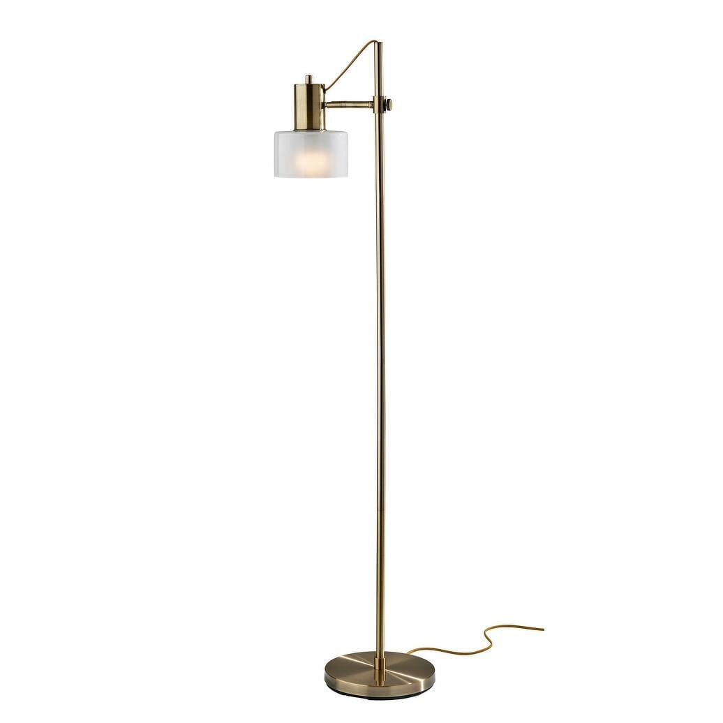 Adjustable Antique Brass Floor Lamp with Frosted Glass Shade