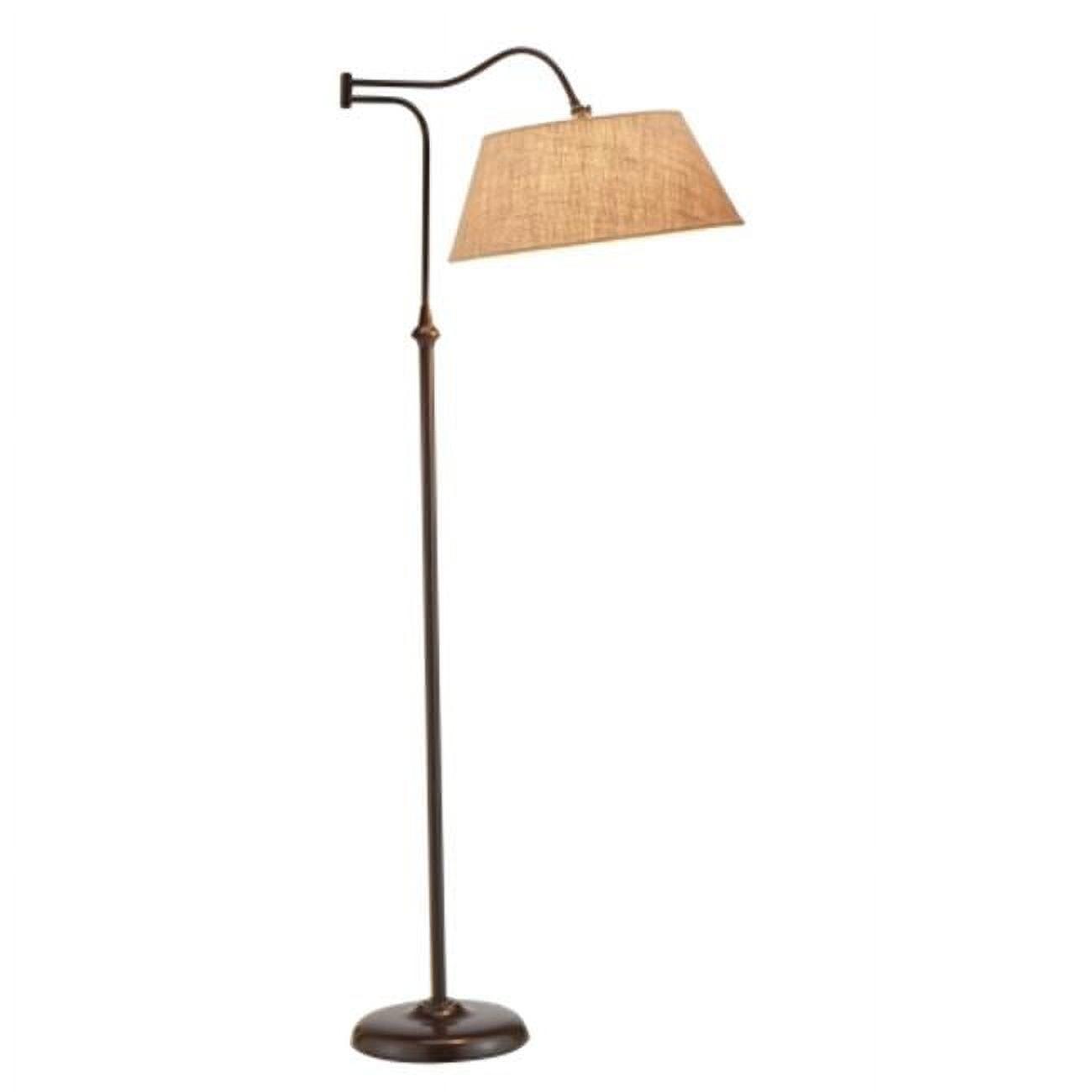 Antique Bronze Adjustable Swing Arm Floor Lamp with Burlap Shade