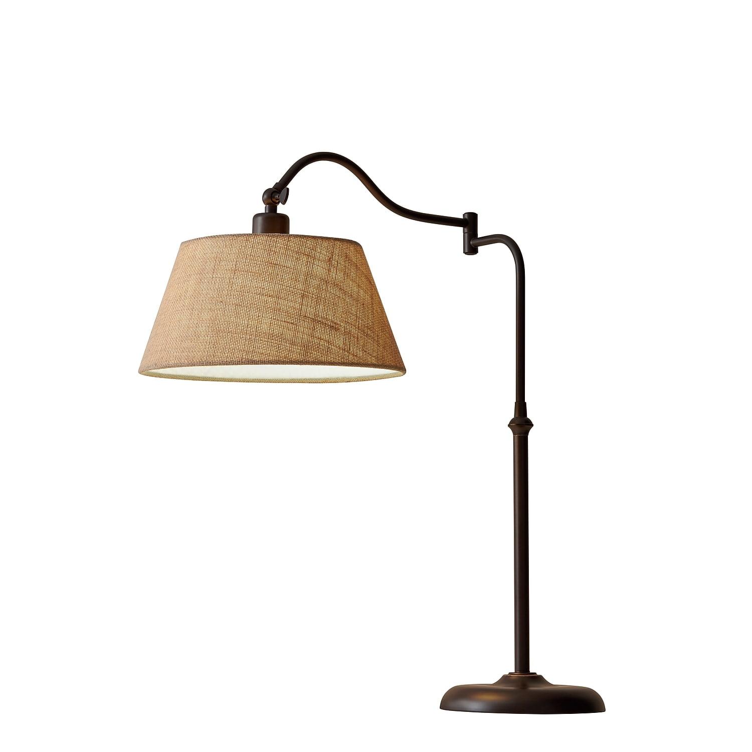 Antique Bronze Adjustable Table Lamp with Burlap Shade