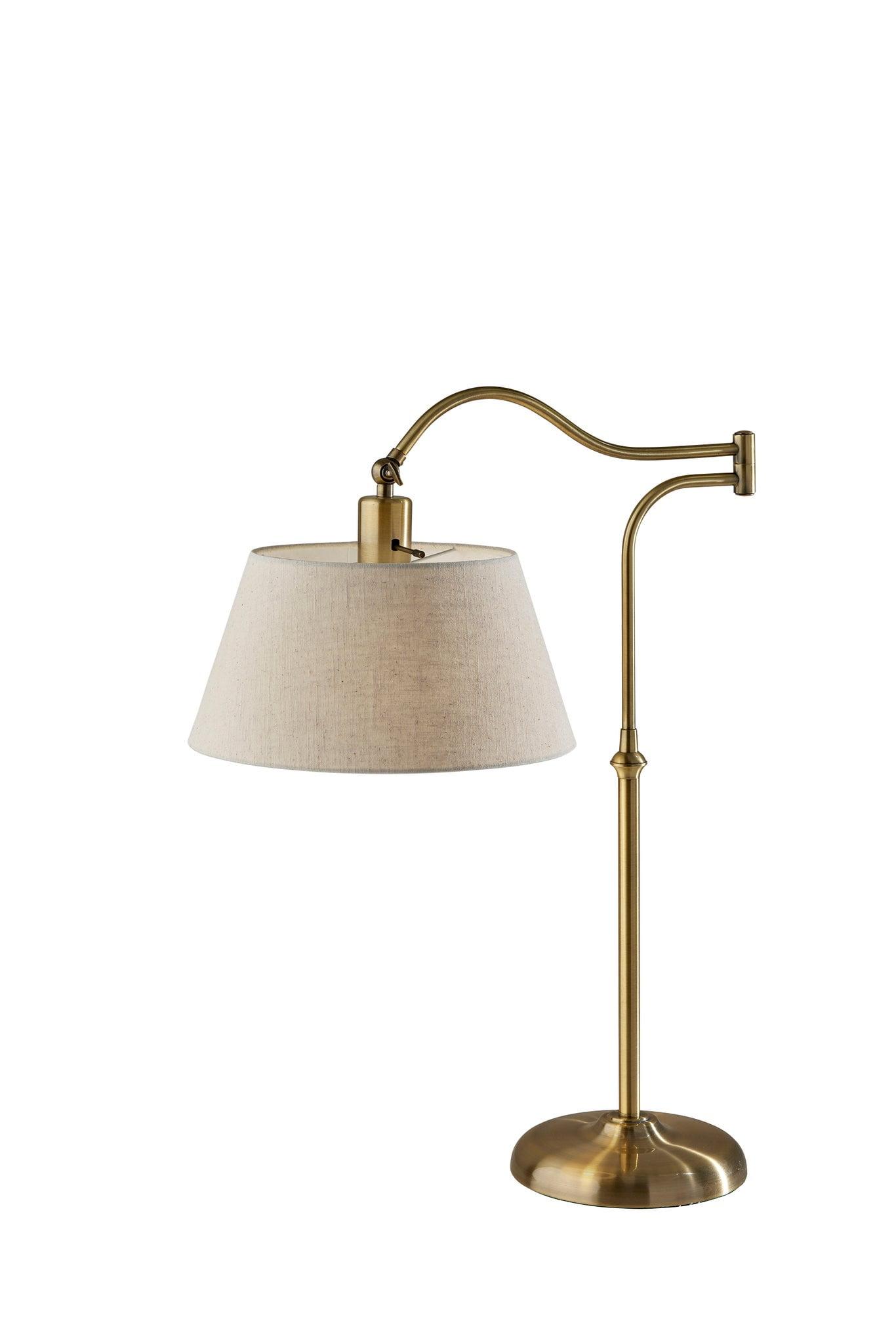 Antique Brass Adjustable Swing Arm Table Lamp with Cream Shade