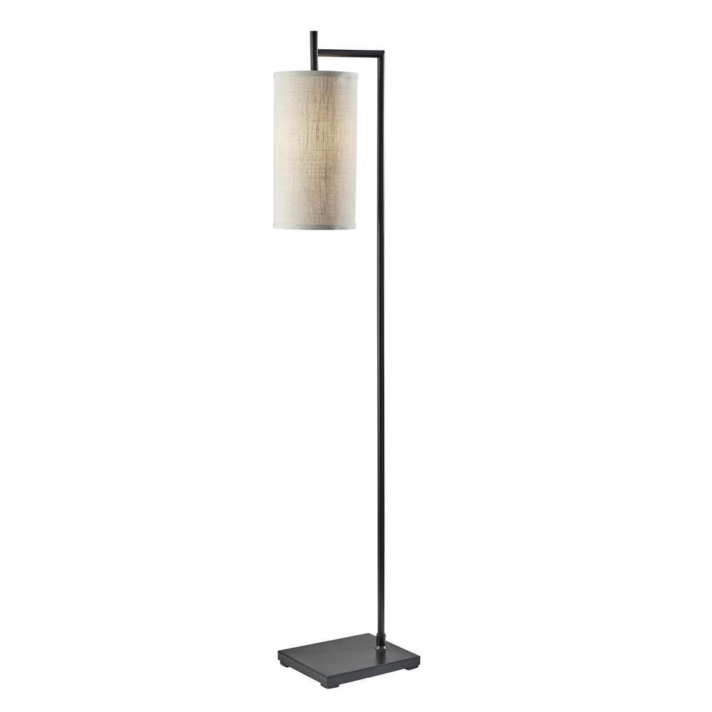 Adesso Zion Floor Lamp Black: Modern Design, ETL Listed, Polyester Drum Shade, Metal Body, 65" Height