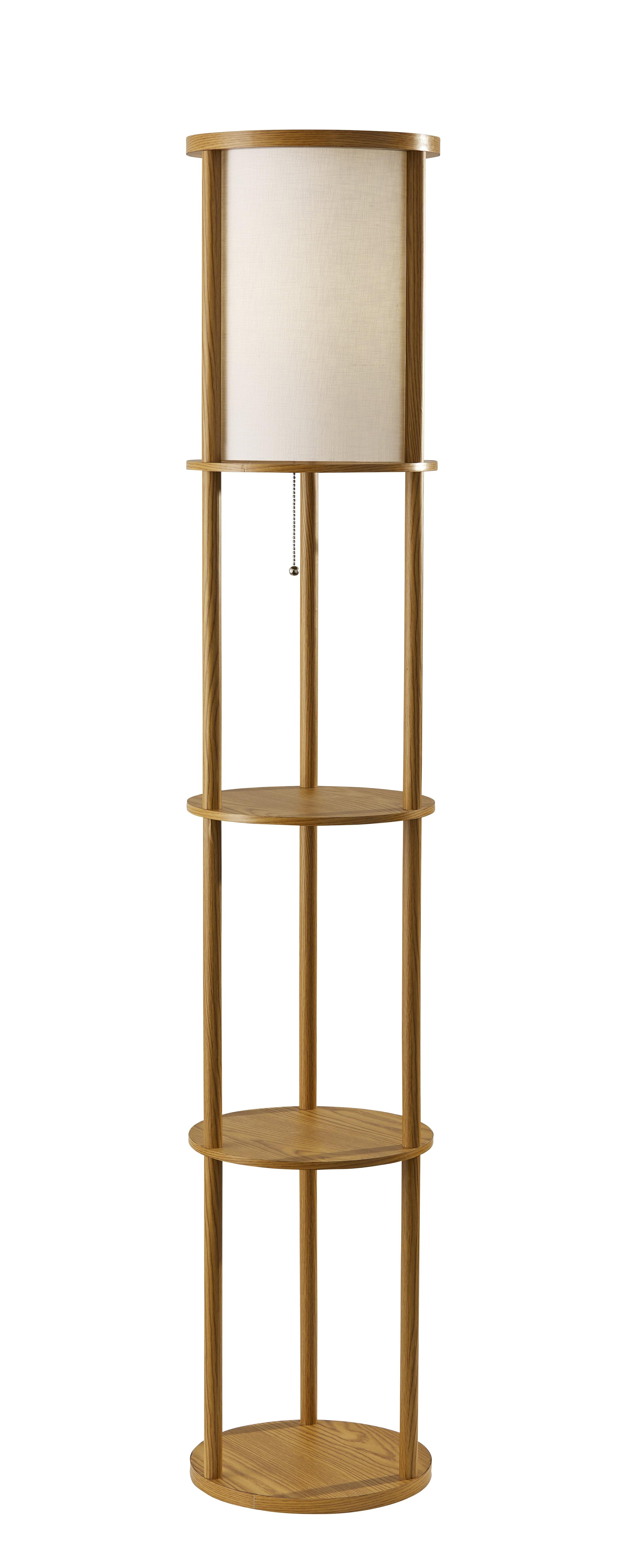 Scandinavian Modern Off-White & Natural Wood Shelf Floor Lamp