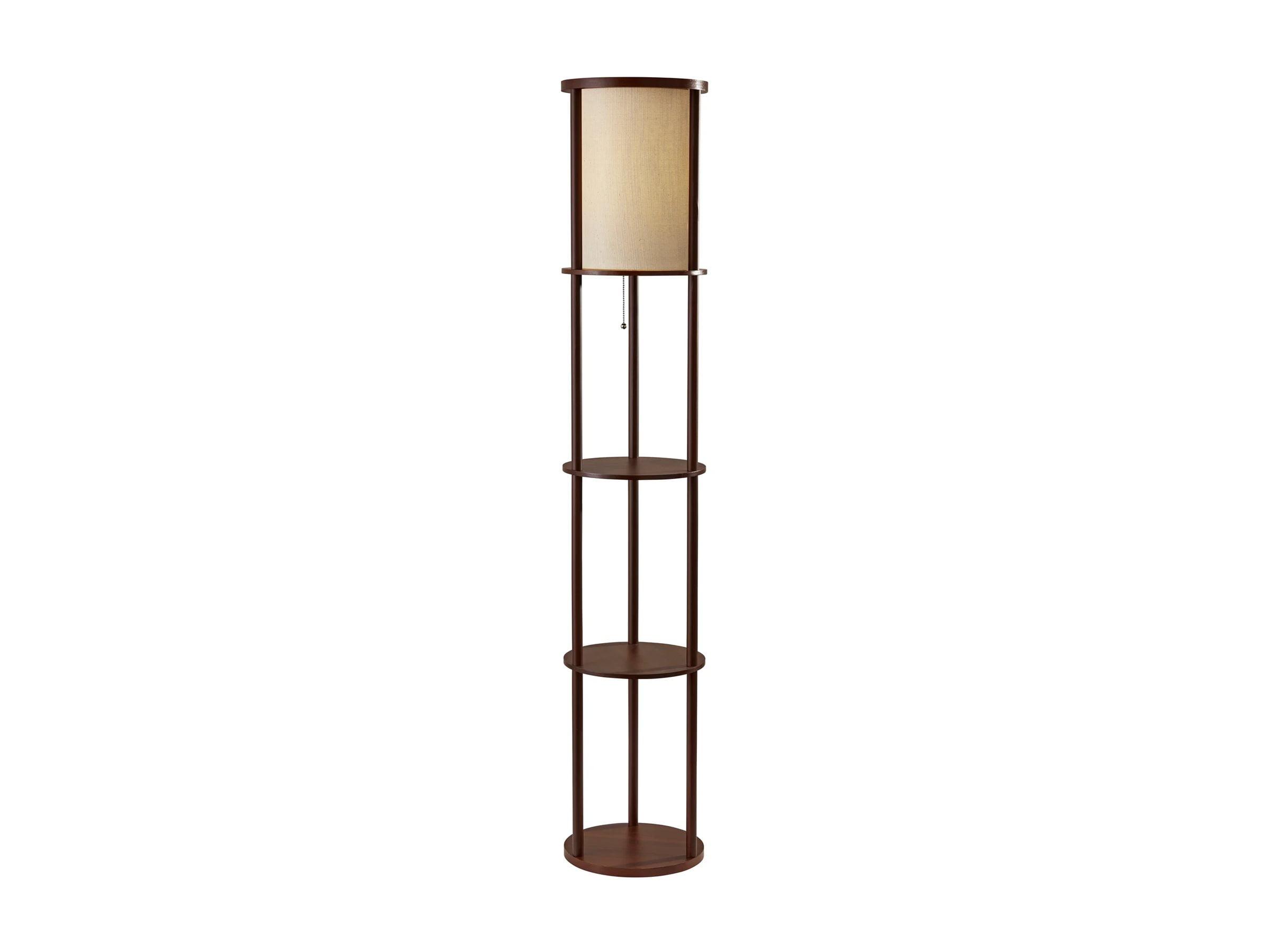 Modern Scandinavian Walnut Wood Floor Lamp with Shelves