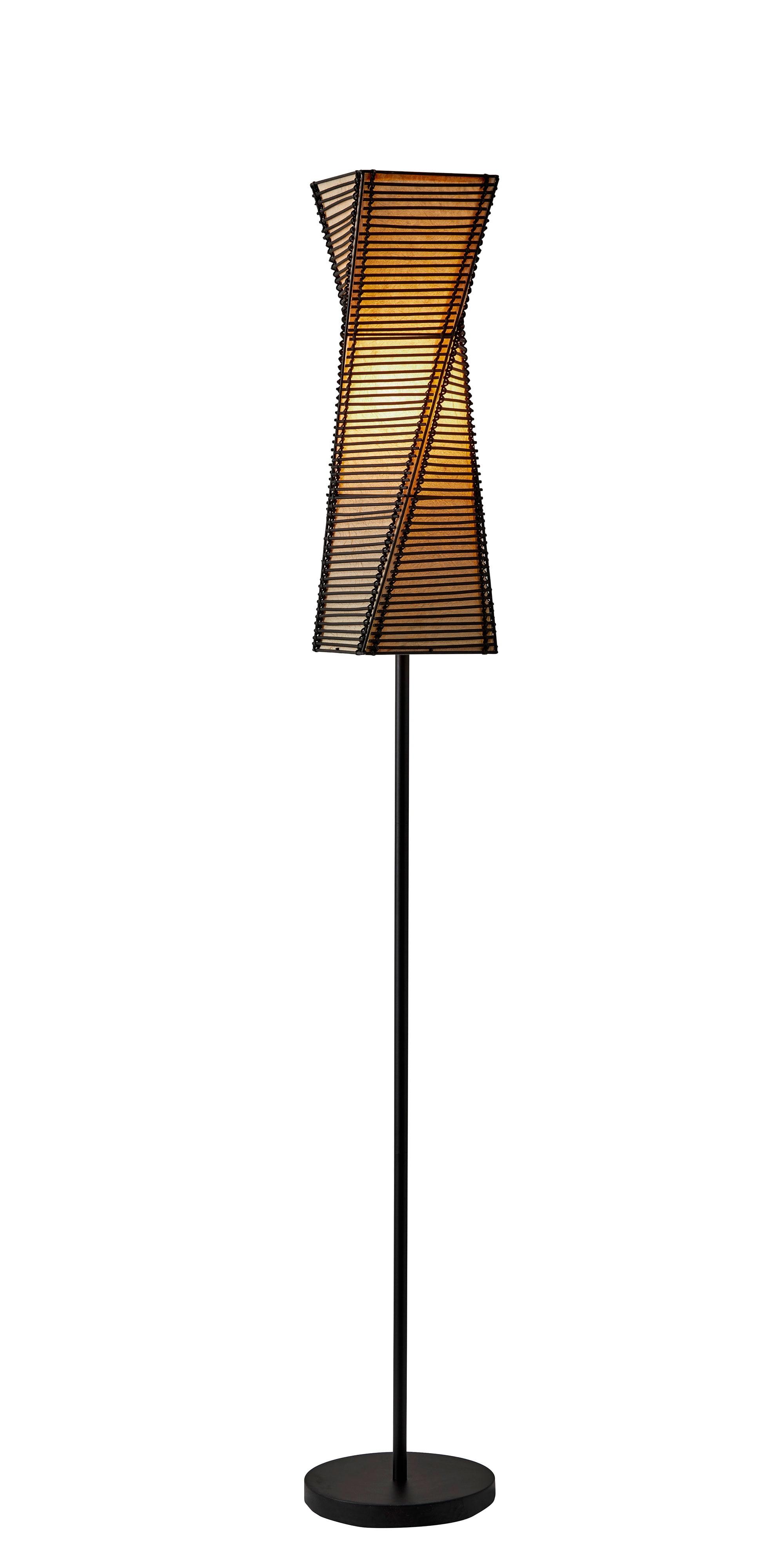 Zen Ambiance Twisted Black Cane Floor Lamp with Beige Paper Shade