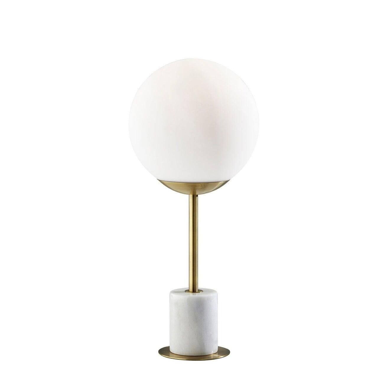 White Marble and Brass Globe Table Lamp