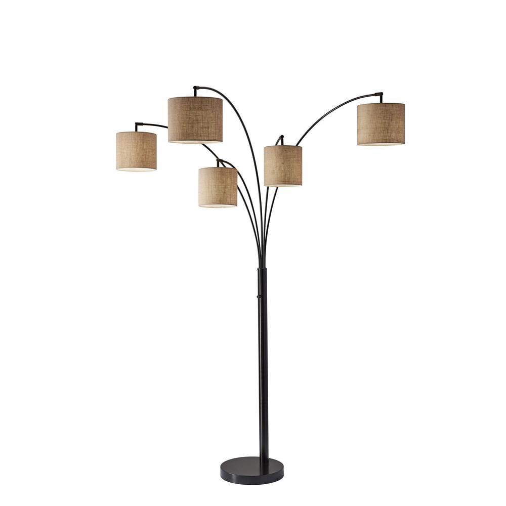 82" Trinity 5-Arm Arc Lamp Bronze - Adesso: Burlap Shades, Antique Finish, Overhead Lighting