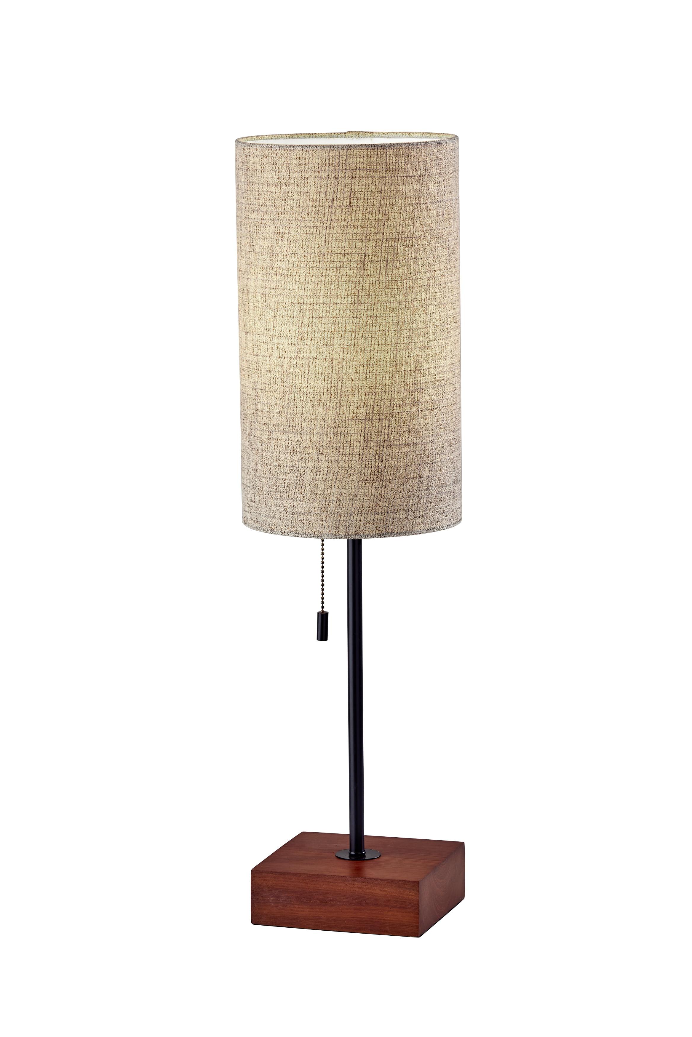 Modern Black and Walnut Table Lamp with Beige Fabric Shade