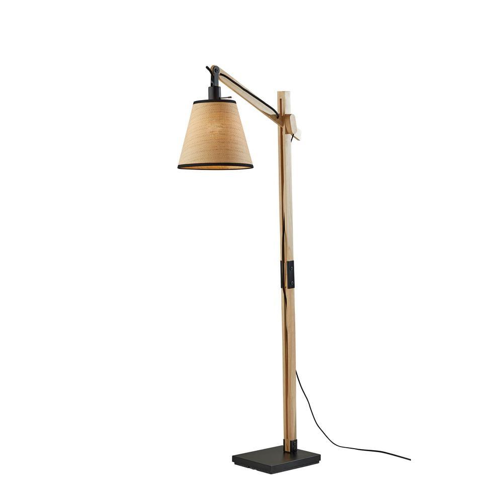 Walden Natural Wood Floor Lamp Black - Adesso: Adjustable Height & Arm, Rattan Shade