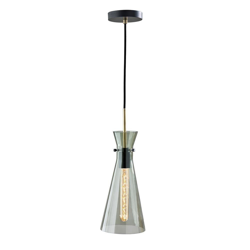 Adesso Walker Pendant Antique Brass: ETL Listed, Glass Shade, Metal Body, 40W, 6ft Cord