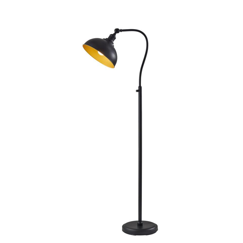 Edison Adjustable Black Metal Floor Lamp with Gold Interior