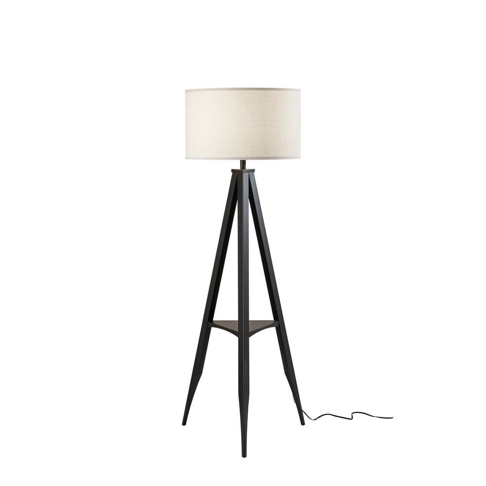 Warren Shelf Floor Lamp Black - Adesso: Modern Design, Linen Shade, Metal Body, ETL Listed