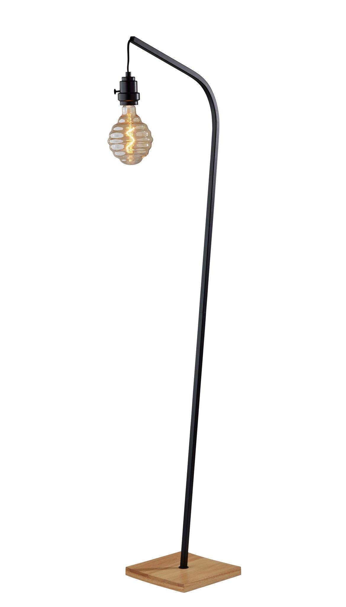 Black Metal Floor Lamp with Natural Wood Base