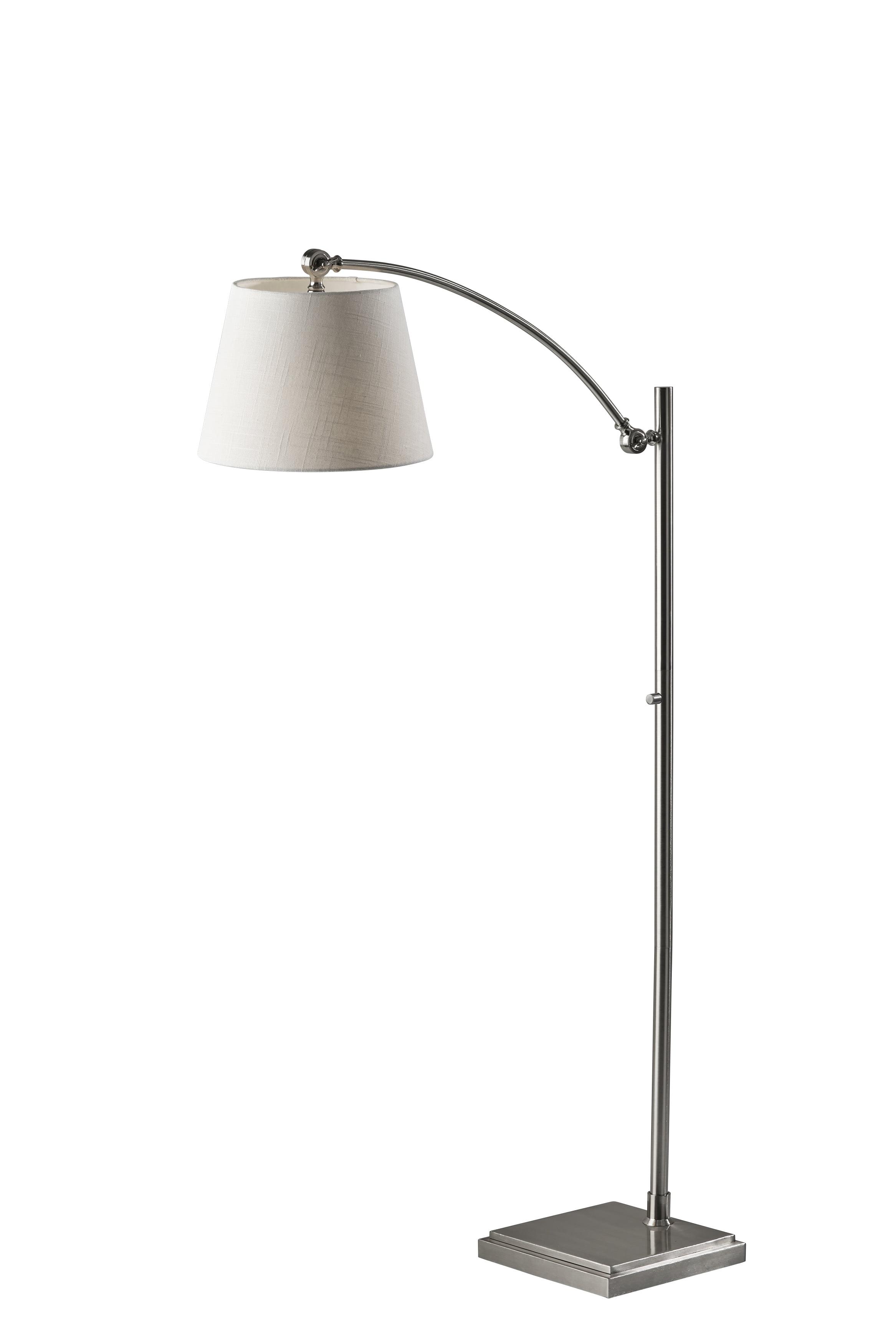 Adjustable Brushed Steel Arc Floor Lamp with Off-White Shade