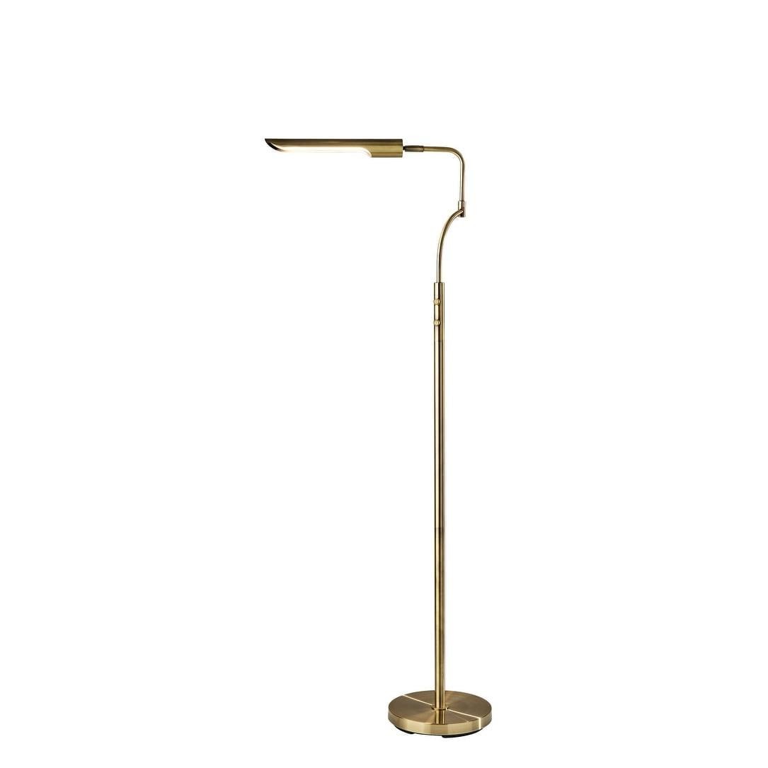 Adesso Zane Floor Lamp (Includes LED Light Bulb) with Smart Switch Antique Brass: ETL Listed, Adjustable Shade, Energy-Efficient