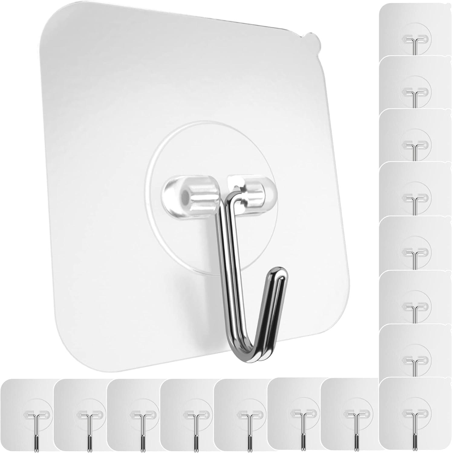 Clear Adhesive Heavy-Duty Square Hooks, 20 Pack