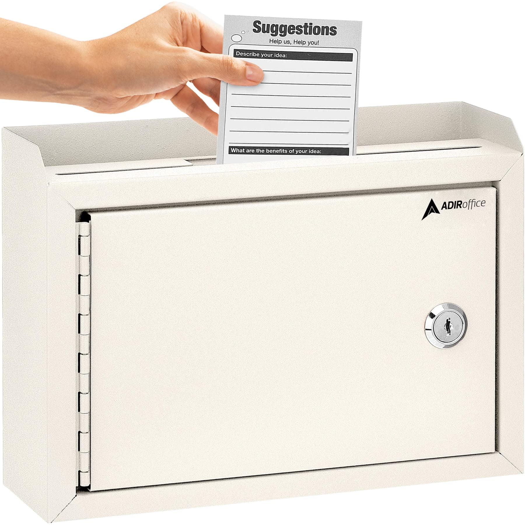 Adir Suggestion Box with Slot and Lock - Drop Box with Lock, Cash Dropbox - 9.8x7.5x3.4 In. Metal Deposit Box in White