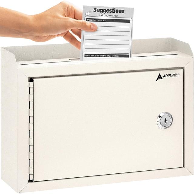 Adir Suggestion Box with Slot and Lock - Drop Box with Lock, Cash Dropbox - 9.8x7.5x3.4 In. Metal Deposit Box in White