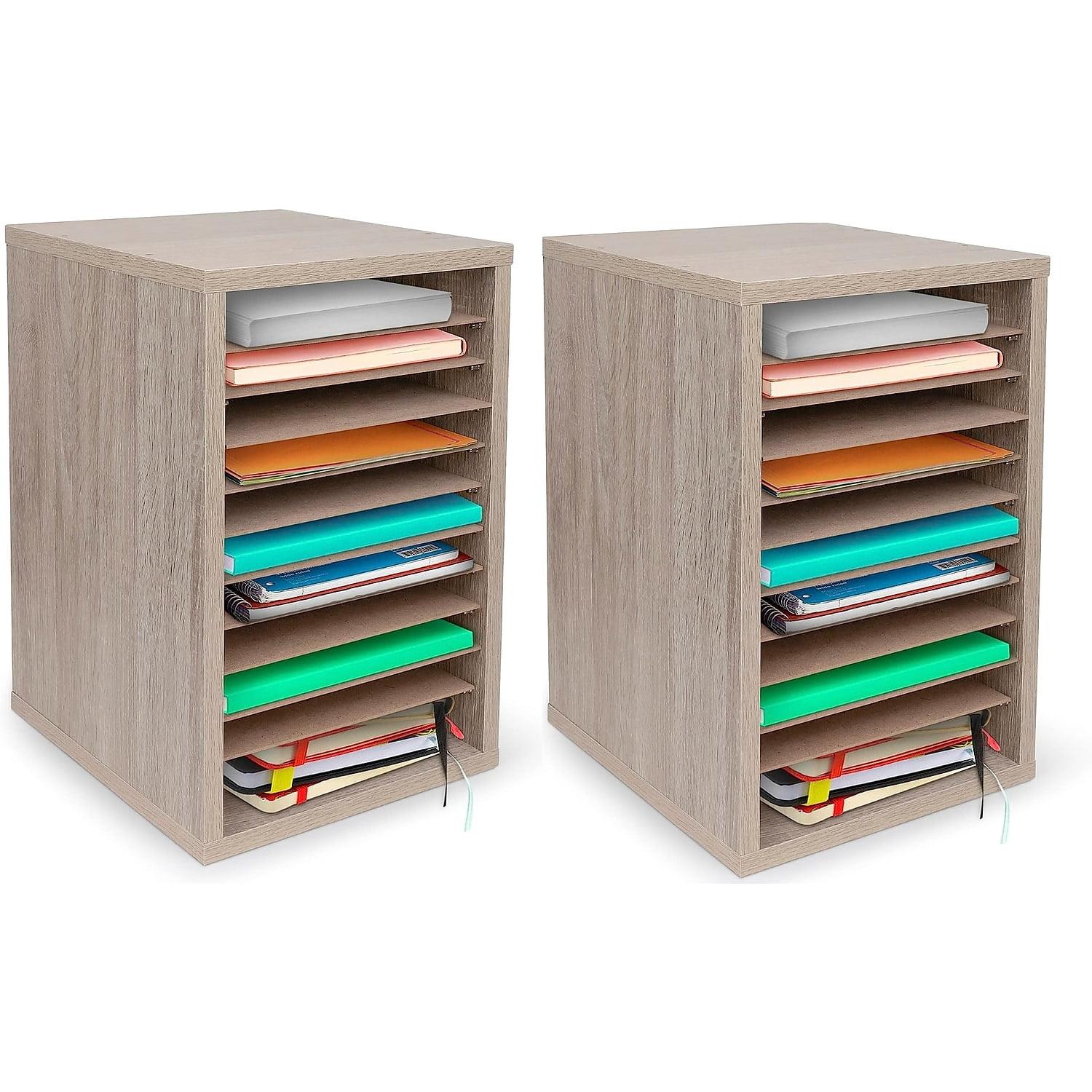 11-Compartment Wood Vertical Paper Sorter Literature File Organizer (Set of 2)