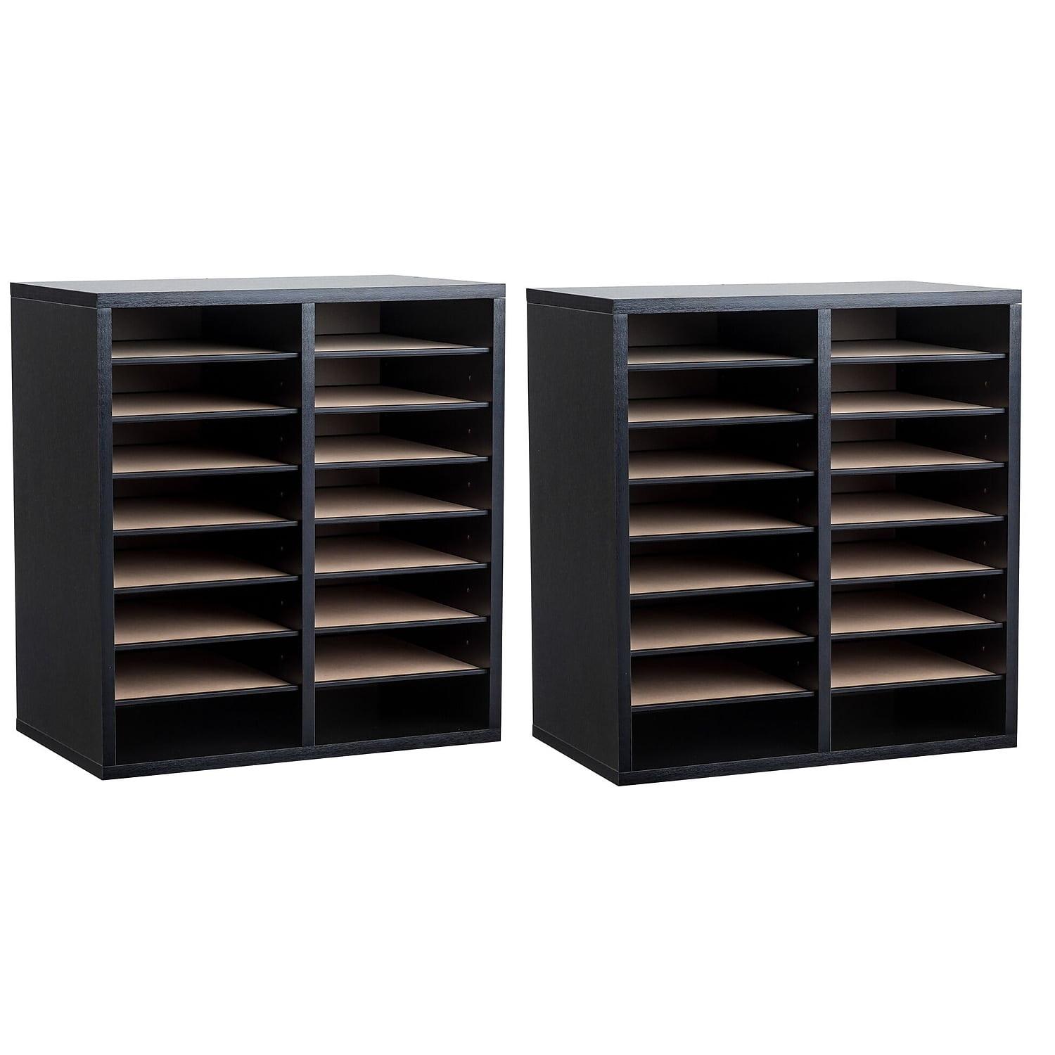 Wood Adjustable 16 Compartment File Storage Sorter Literature Organizer (Set of 2)