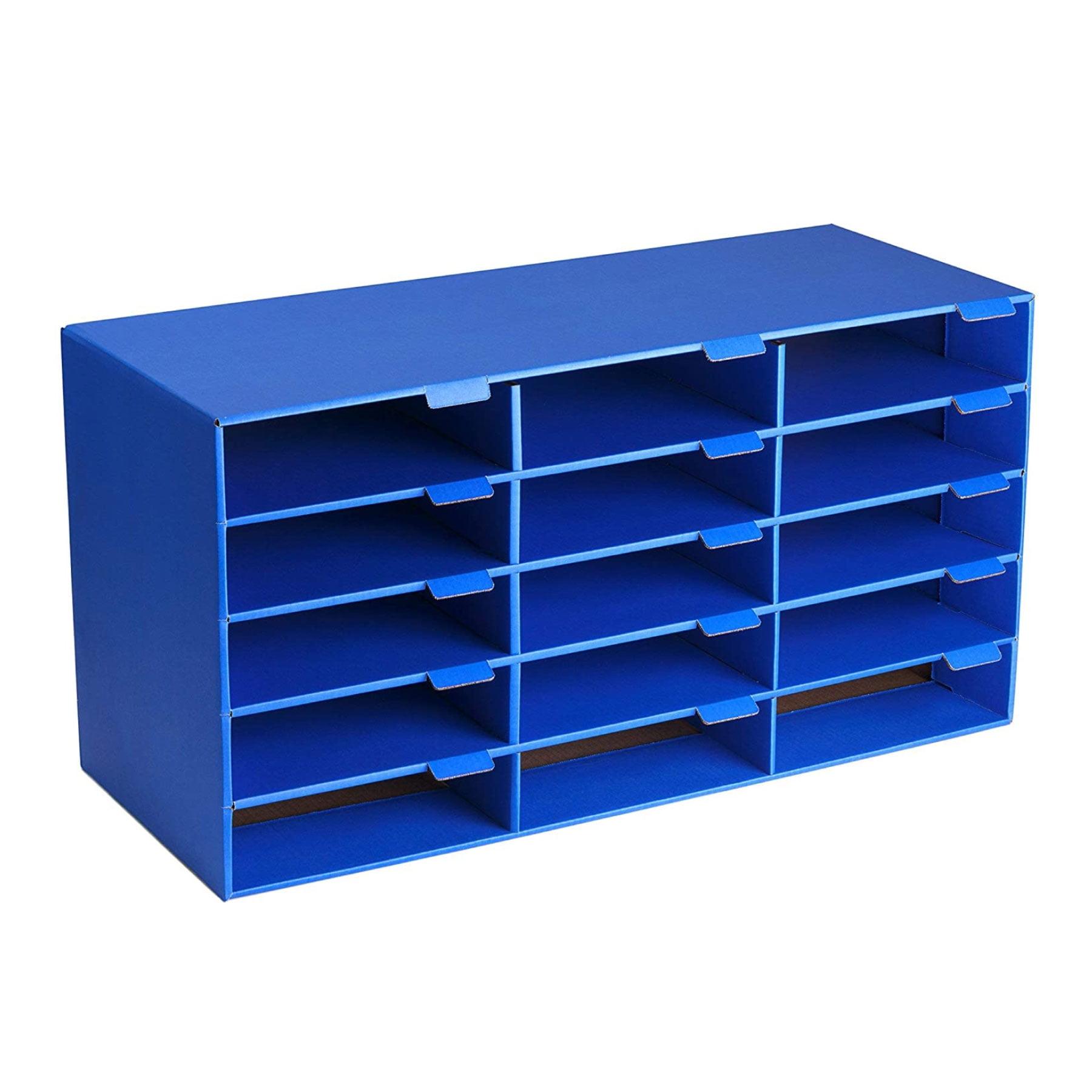 AdirOffice Cardboard Classroom Mailbox, and Office Mail Organizer with Name Slots, (15 Slot, Blue)
