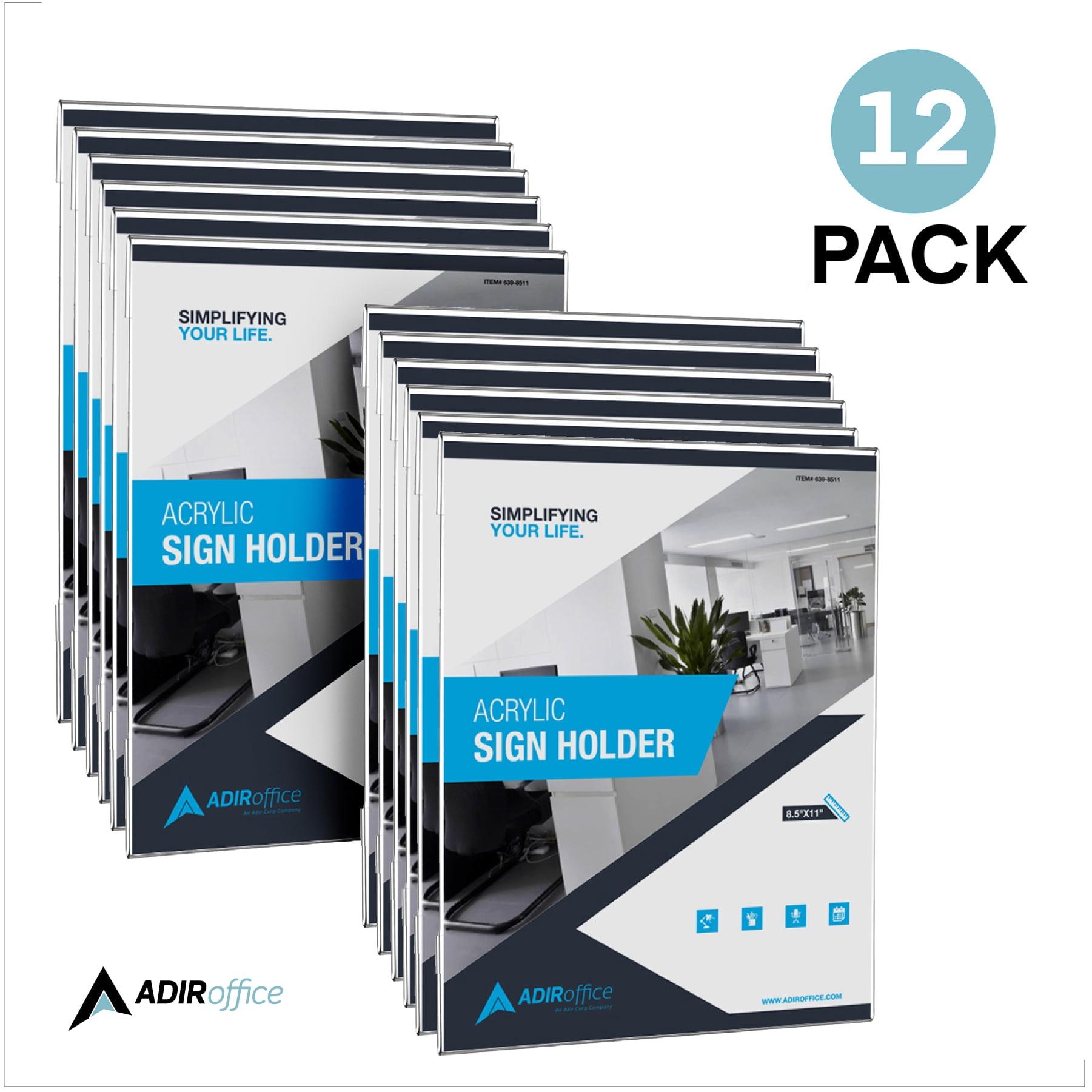 AdirOffice Clear Wall Mount Side-Loading Acrylic Sign Holder (Set of 12)
