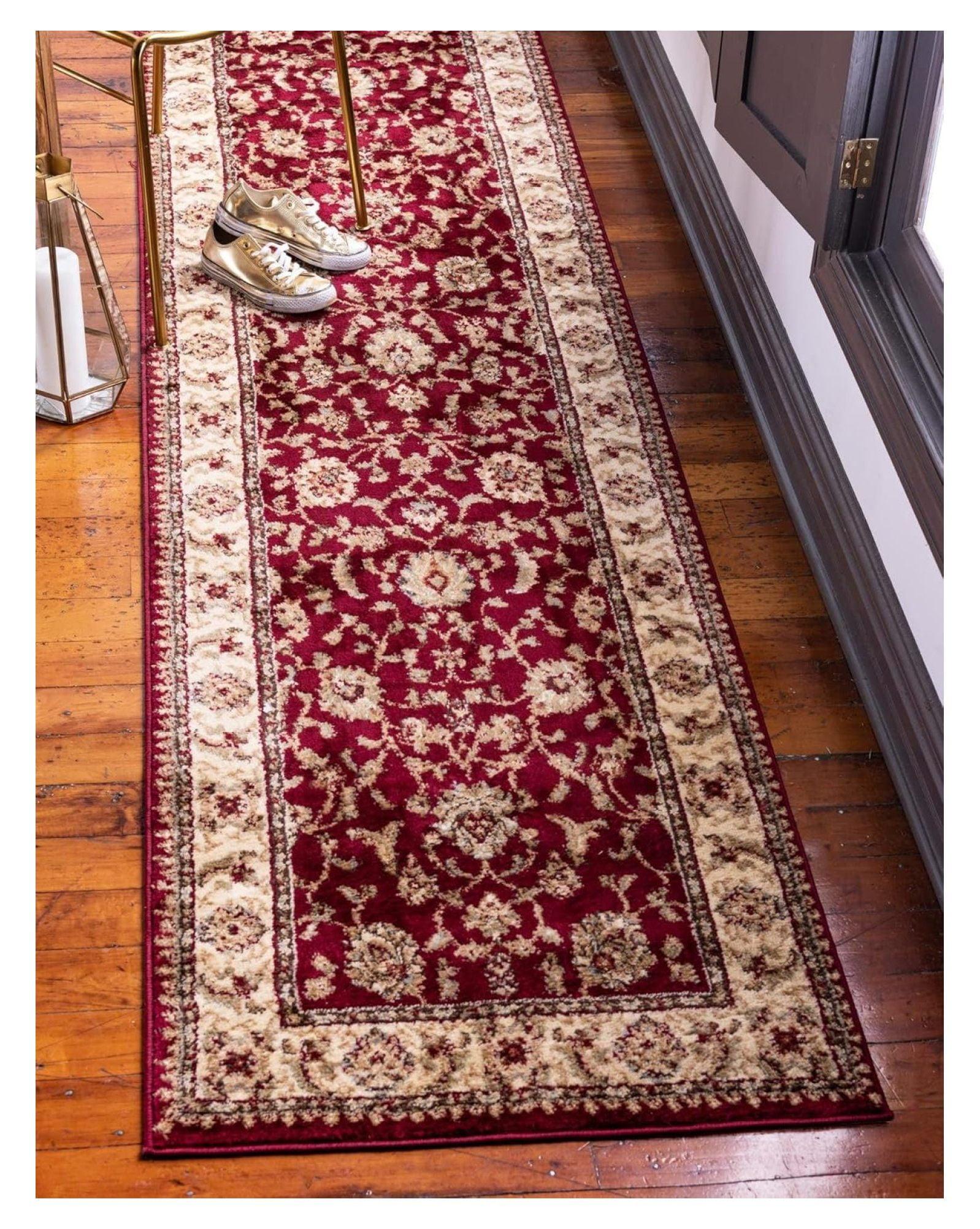 Red and Gold Synthetic Oriental Runner Rug