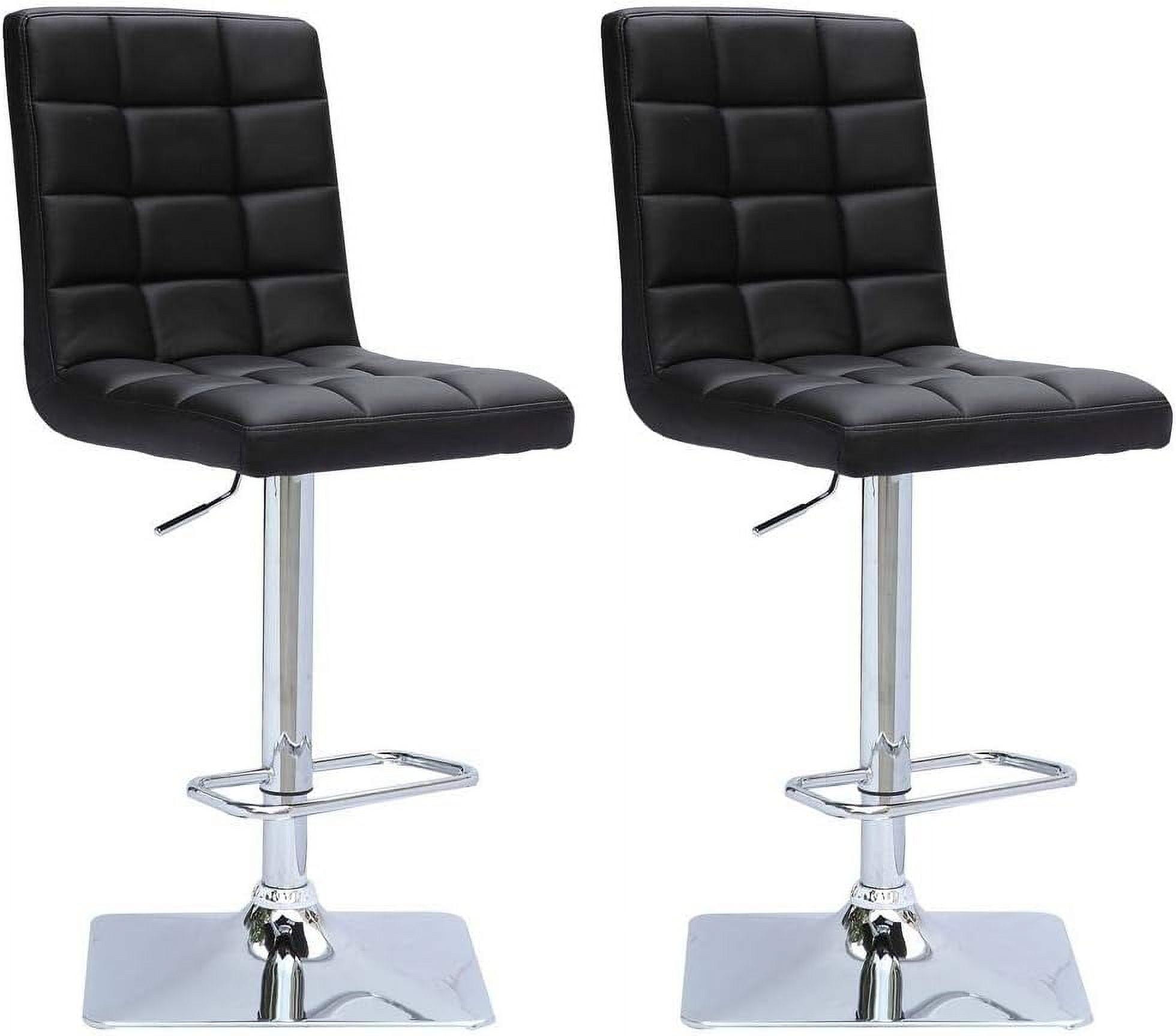 Set of 2 Chrome and Black Leather Adjustable Swivel Barstools