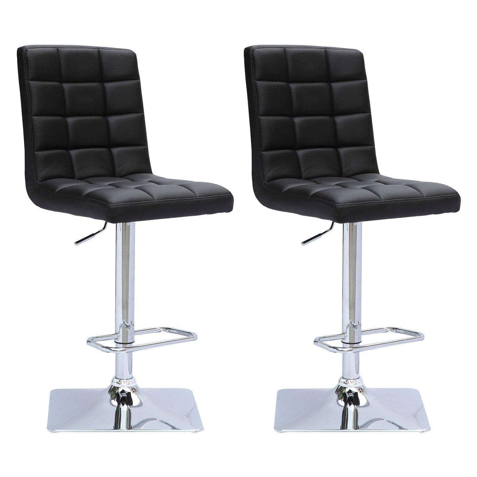 Set of 2 Chrome and Black Leather Adjustable Swivel Barstools