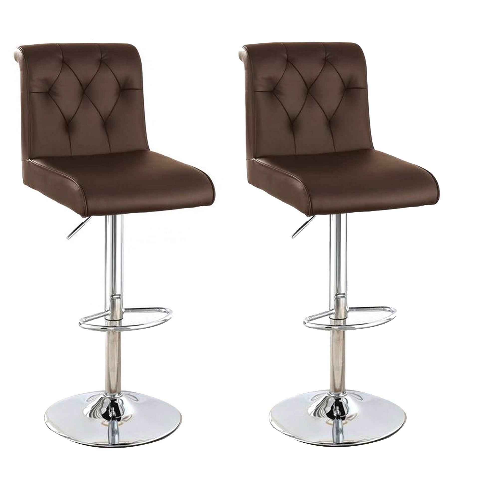 Adjustable Brown Leather Swivel Barstool with Metal Base