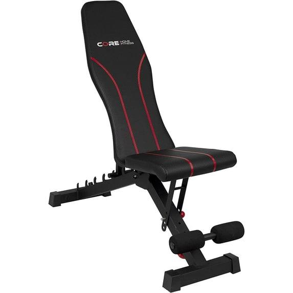 Adjustable Bench By Core Home Fitness, Foldable Weight Bench, Incline/Decline/Flat Bench, 7 Back Adjustments, Adjustable Seat, Black/Red (51MAB)