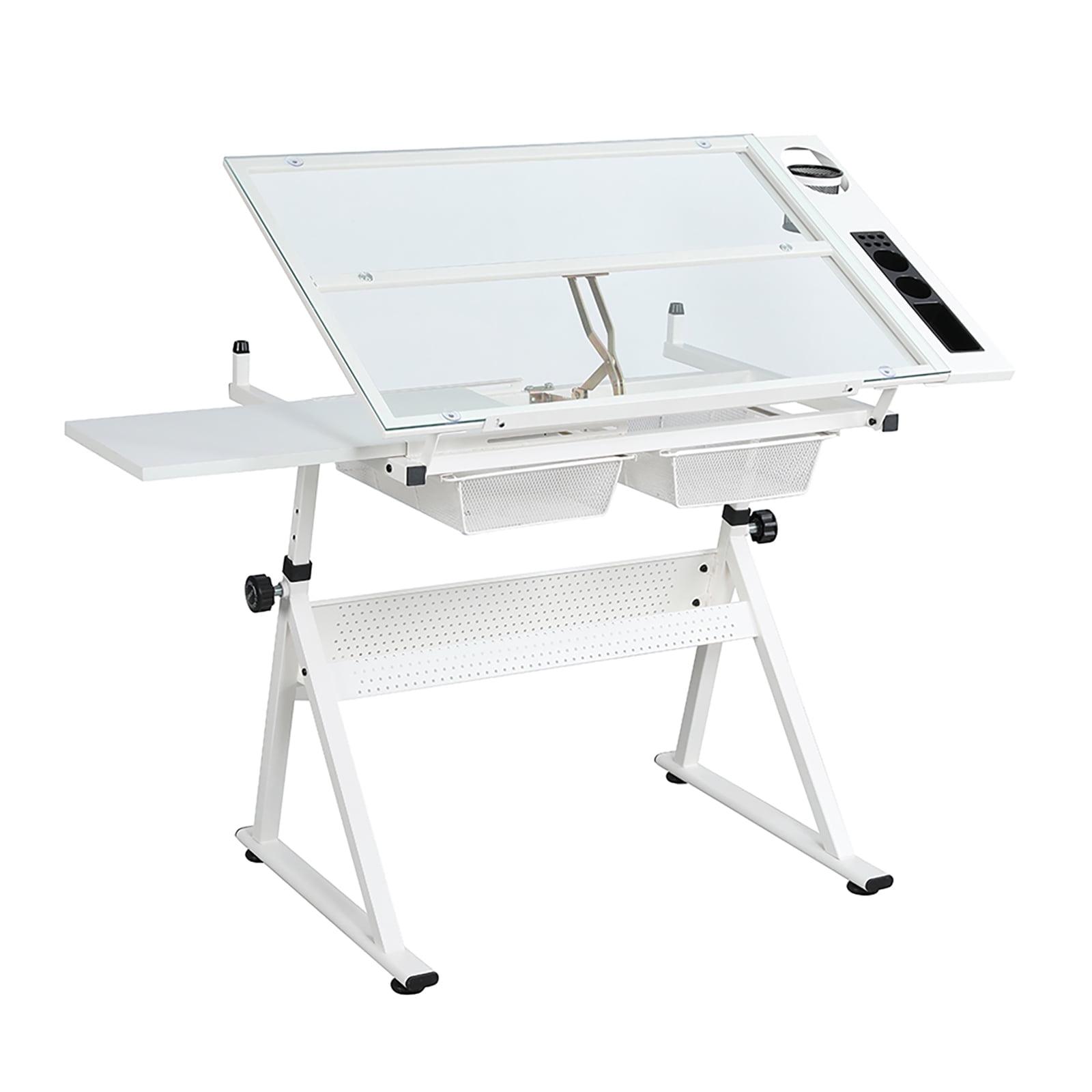 Adjustable Drafting Table with 2 Drawers Drafting Printing Table for School Artists Architects Drawing Table